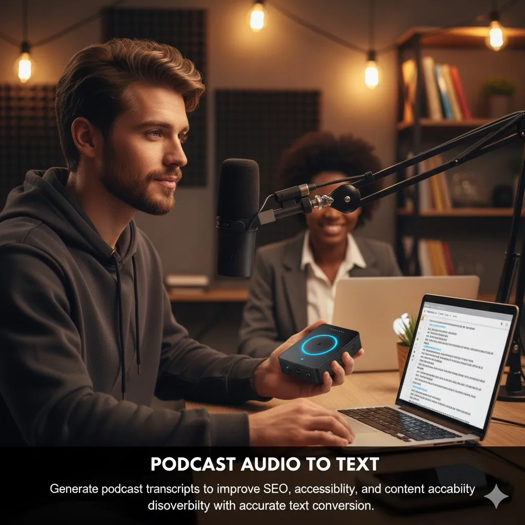 Podcast audio to text transcription